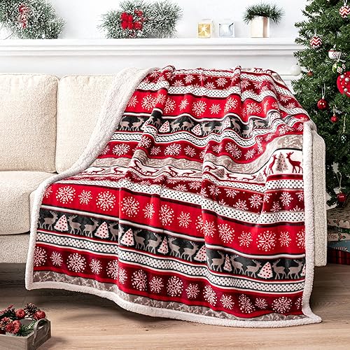 PAVILIA Premium Christmas Sherpa Throw Blanket | Christmas Decoration Reindeers,