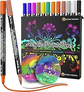 Desire Deluxe Acrylic Paint Pens - Non Toxic Water Based Rock Painting Waterproof Kit Markers for Stone, Ceramic, Glass, W...