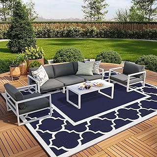 GENIMO 10' x 14' Outdoor Rug Waterproof for Patio, Foldable Reversible Plastic Straw Area Rugs Mat for Rv Decor, Outside C...