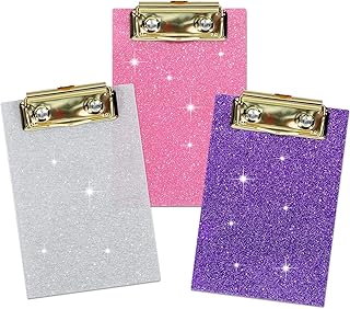 Junkin 3 Pcs Mini Glitter Clipboard 4" x 6" Bling Small Acrylic Clipboards Mini Pocket Memo Size Clip Boards with Low Prof...