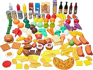 Amazon Basics Kid's Pretend Toy Play Food Set - 150-Piece, Ages 3+