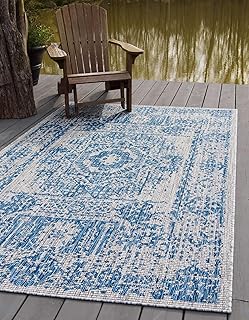 Unique Loom Outdoor Traditional Collection Area Rug - Timeworn (10' x 14' 1" Rectangle, Blue/ Gray)