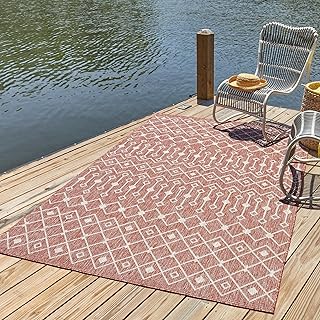 Unique Loom Outdoor Trellis Collection Area Rug - Tribal Trellis (10' x 14' 1" Rectangle, Rust Red/ Ivory)