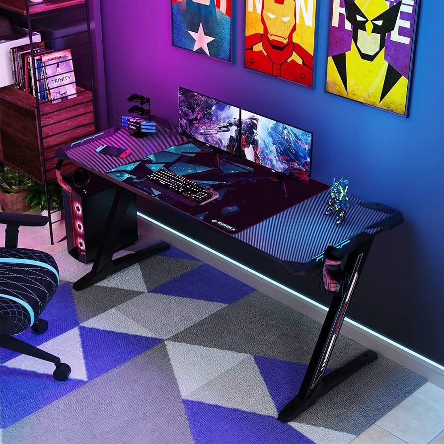 Amazon.Com: It'S_Organized Gaming Desk 60 Inch,Racing Style Gaming Computer  Desk With Rgb Led Lights,Z Shaped Professional Gamer Workstation With Mouse  Pad,Handle Rack,Cup Holder,Headphone Hook,Black : Office Products