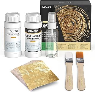 Gold Leaf Kit, Gilding Adhesive 200ml Set, Water Based Adhesive and Protective Varnish Whit Gold Leaf Sheet 100 pc, for Cr...