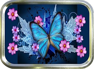 BLUE BUTTERFLY 2oz GOLD TOBACCO TIN,BACCY TIN,PILL TIN,FISHING TIN,SEWING TIN