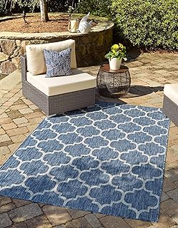 Unique Loom Outdoor Trellis Collection Area Rug (10' x 14' 1" Rectangle, Navy Blue/ Ivory)