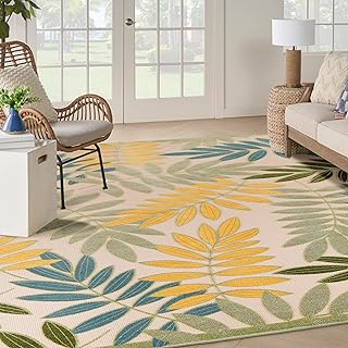 Nourison Aloha Indoor/Outdoor Green Multicolor 10' x 14' Area Rug, Easy Cleaning, Non Shedding, Bed Room, Living Room, Din...