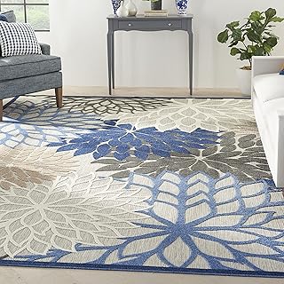 Nourison Aloha Indoor/Outdoor Blue/Multicolor 10' x 14' Area Rug, Tropical, Botanical, Easy Cleaning, Non Shedding, Bed Ro...