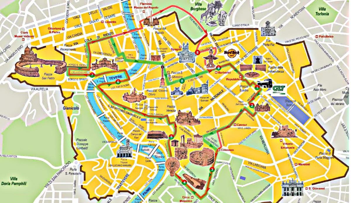 Rome hop on hop off bus tour route map