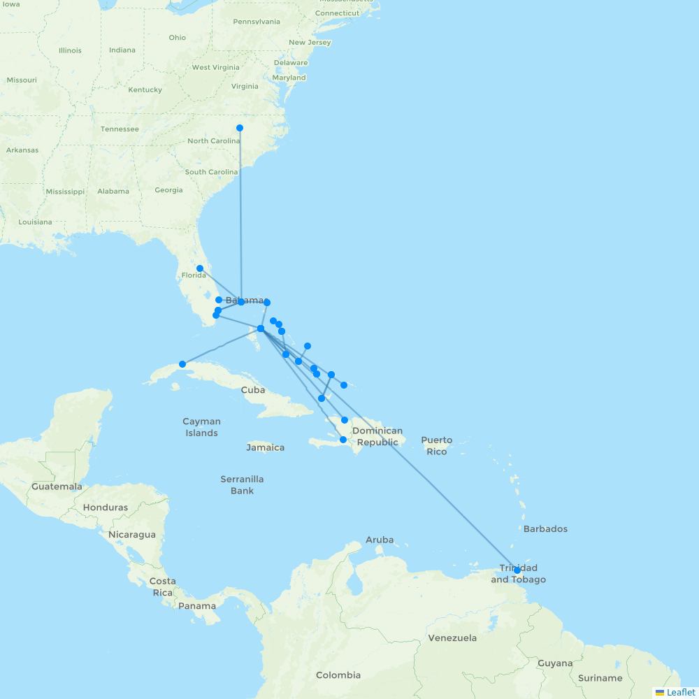 Bahamasair airline routes (UP) - map - Flight Routes