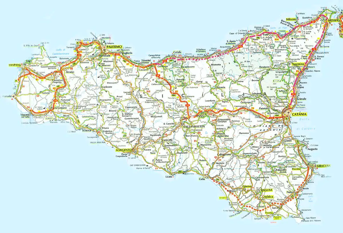 Sicily Road Map • Mapsof.net