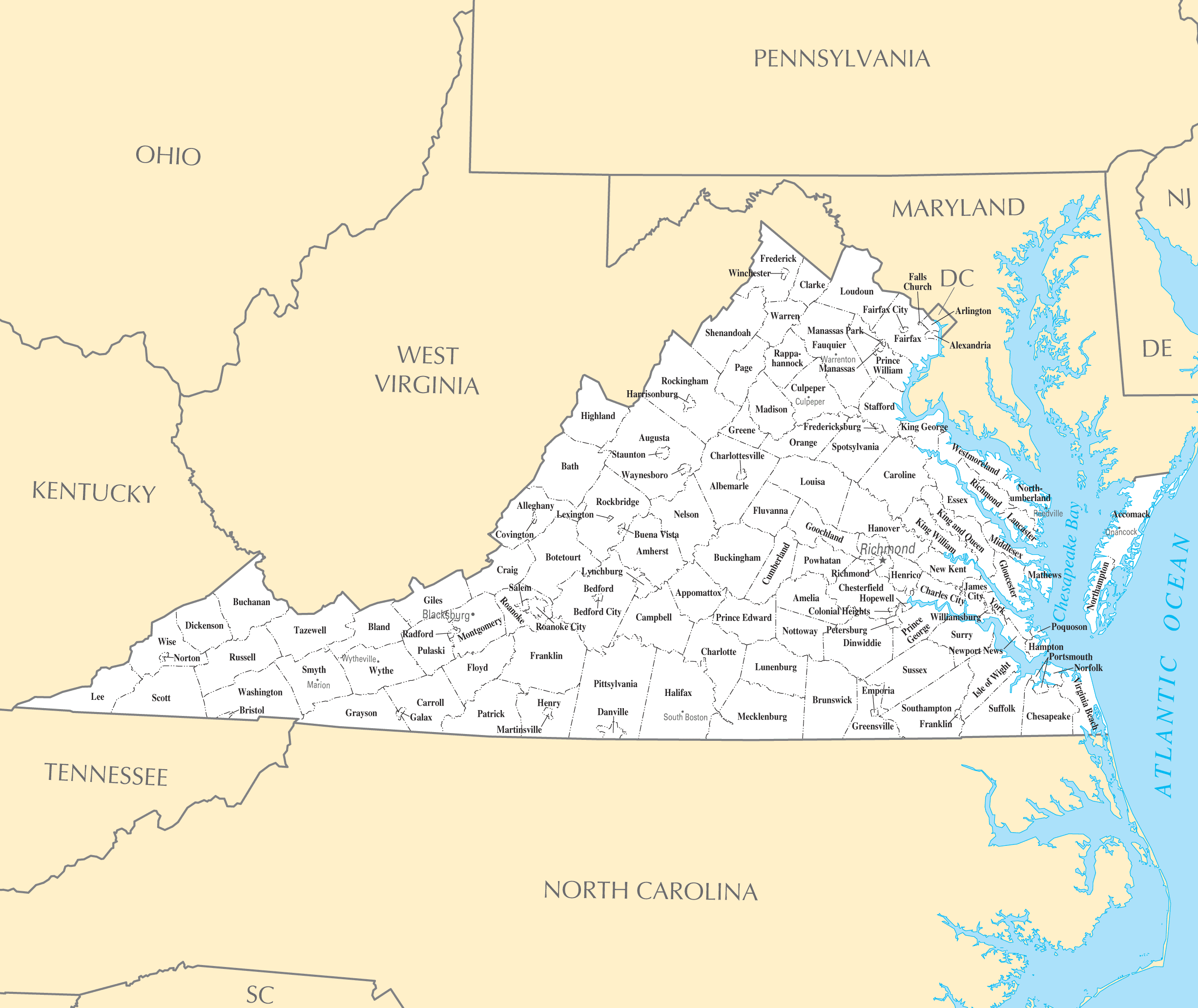 Virginia Cities And Towns - Mapsof.Net