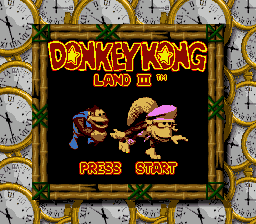 The title screen of Donkey Kong Land III (revision 0)