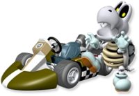 Artwork of Dry Bones with his kart from Mario Kart Wii