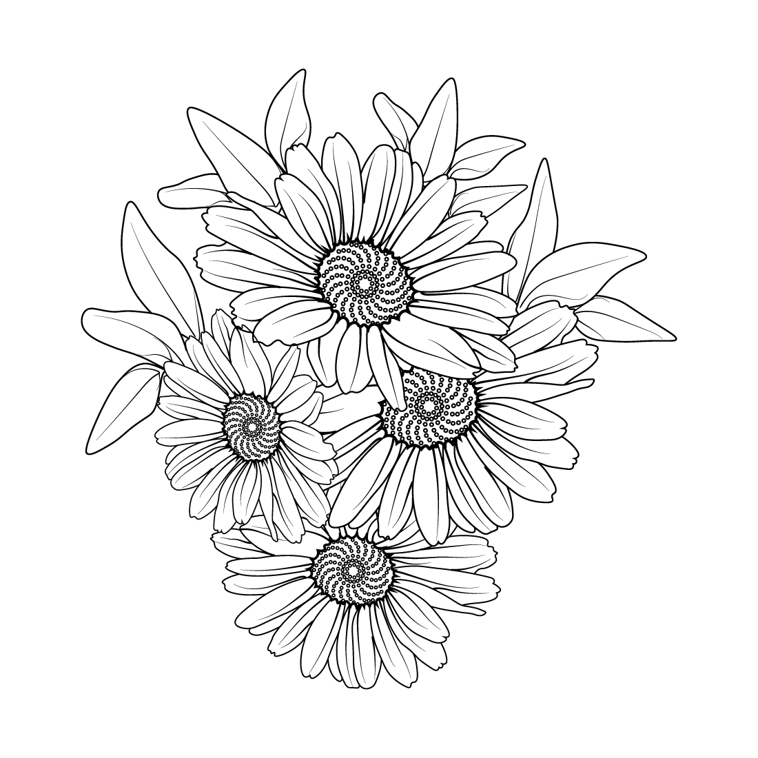 Daisy flwoer line art, daisy floewr line art bouquet, gerbara daisy ...