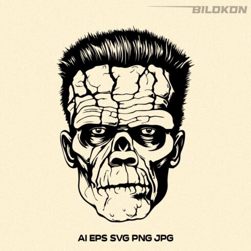 Vintage Monster frankenstein head, Halloween Monster, Vector, SVG cover image.