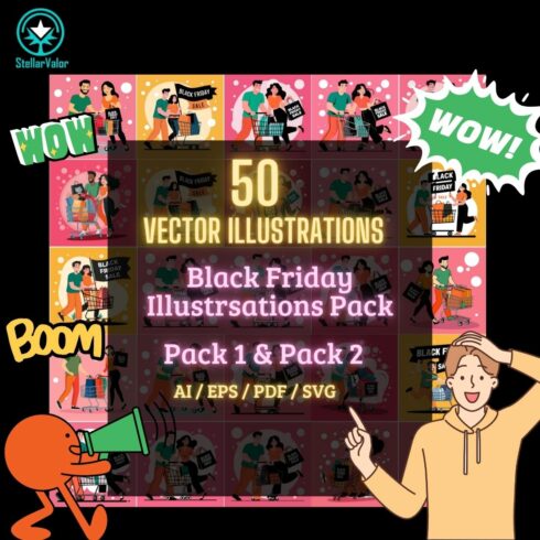 50 Black Friday vector illustrsations cover image.