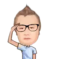 a cartoon of a man wearing glasses saluting with his hand on his forehead