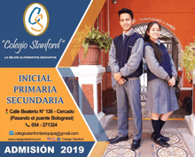 a poster for colegio stanford shows a boy and a girl