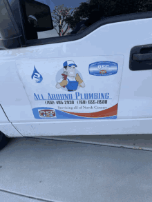 a white truck with a sticker that says all around plumbing