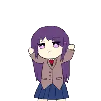a cartoon of a girl with purple hair and a suit