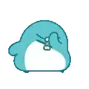 a pixel art penguin is covering its face with its hand .
