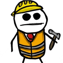 a cartoon character wearing a hard hat and vest holding a hammer