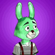 a green bunny with a laurel wreath on his head