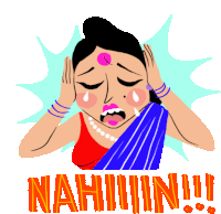 a cartoon of a woman covering her head with her hands and the word nahiiiin written in orange