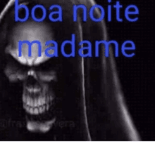 a picture of a skull with the words boa noite madame on it