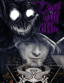 a poster for dark wolf ellie shows a skull and a monster