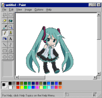 hatsune miku is being drawn on a computer screen in paint