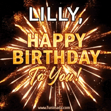 a fireworks display with the words lilly happy birthday to you .