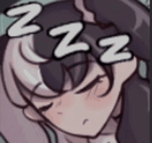 a cartoon of a girl sleeping with zzz written on her head .