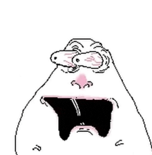 a cartoon drawing of a person with their mouth open and a pink nose .