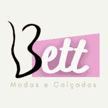 a logo for bett modas e calçados with a pink box