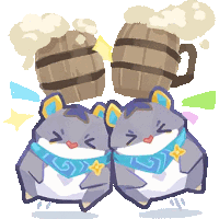 a cartoon drawing of two hamsters with barrels of beer in the background