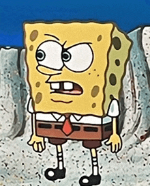 a cartoon character named spongebob has a very angry expression on his face