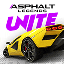 an advertisement for asphalt legends unite with a yellow sports car