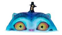 a cartoon drawing of a cat with a black hat on top of it