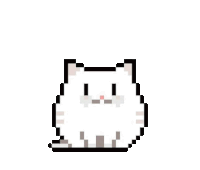 a pixel art illustration of a white cat sitting on a white background .