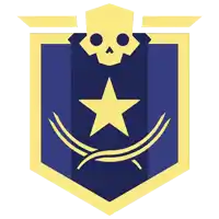 a blue shield with a skull and a yellow star on it