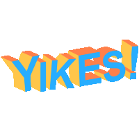 the word yikes is displayed in blue and orange on a white background