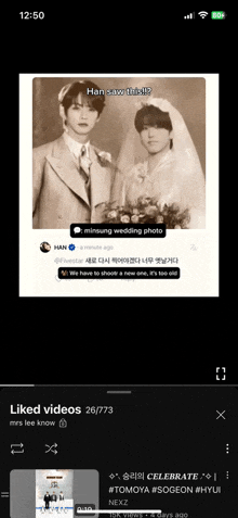 a black and white photo of a bride and groom with the caption " han saw this ? "