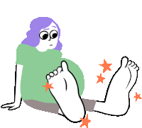 a cartoon drawing of a woman sitting on the floor with her feet up