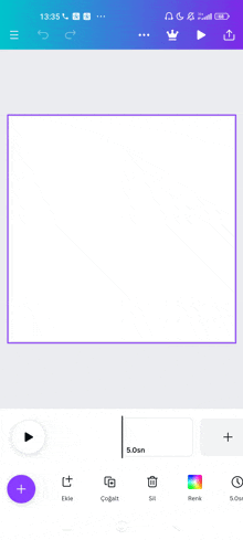 a white square with a purple border is being edited on a phone