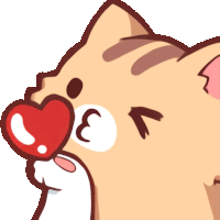 a cartoon cat is blowing a kiss with a heart on its nose