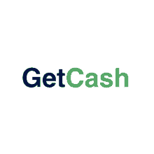 a blue and green logo for getcash is on a white background