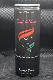 a can of jay lil rose energy drink sitting on a table